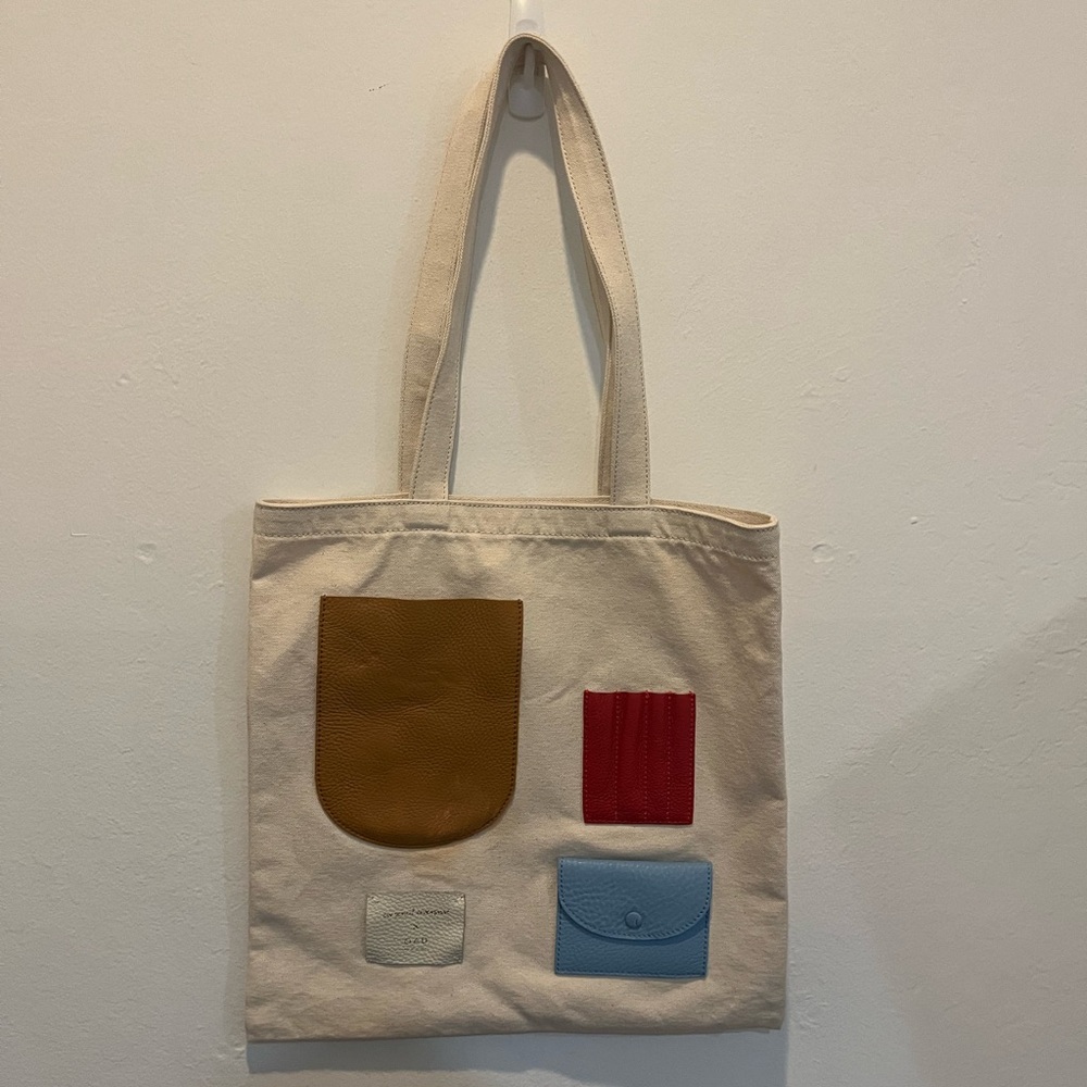 Stylish Canvas Tote Bag with Colorful Pockets
